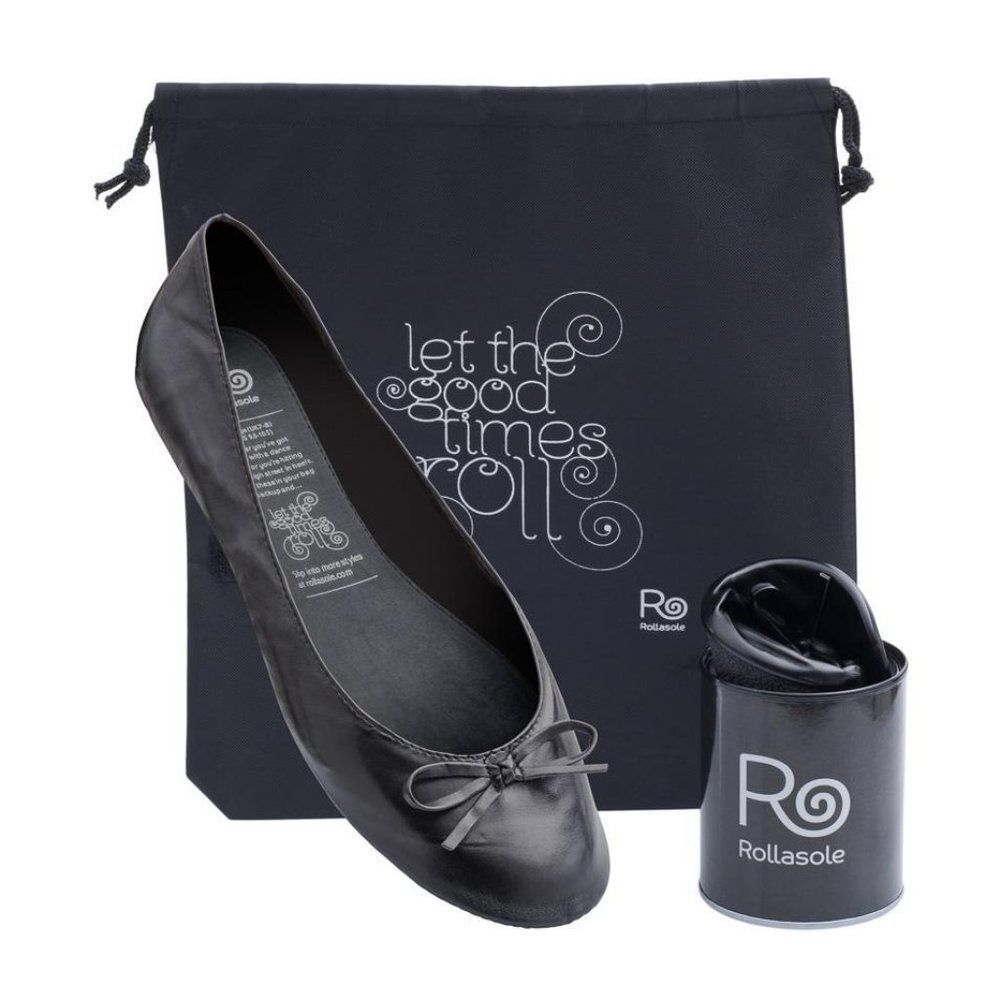 Black Slip On Roll Up Shoes Size L Rollasole Casual Comfy Slippers